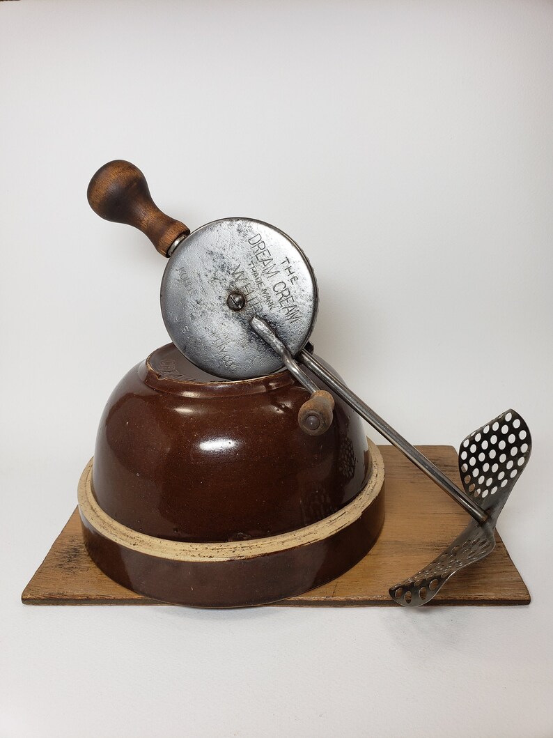 Antique New Dream Cream Whip, Brown Bowl Crock, Stoneware Mixing Bowl