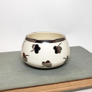 Vintage White Sugar Bowl, Platinum Silver Luster, Four Leaf Clover English Ware, Lancaster Sandland Ltd, Hanley, England, 1940s Art Pottery