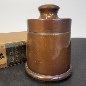 Vintage Humidor, Cigar-Tobacco Tin, Tea Tin, Canister w/Lid-Large Knob, Metal Cylinder Shape, Copper Finish Exterior-Brass Interior