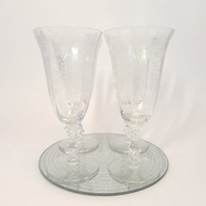 Vintage 1930s, Set of 4-Iced Tea Goblets in Cambridge Rose Point Pattern, Optic Crystal Etched Stemware, Finely Crafted, Elegant Glassware