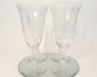 Vintage 1930s, Set of 4-Iced Tea Goblets in Cambridge Rose Point Pattern, Optic Crystal Etched Stemware, Finely Crafted, Elegant Glassware