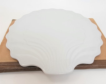 Vintage Classic White Ironstone China, Breakfast Board, Cheese Board, Shell Shaped, 10" Diam. Platter, Charcuterie Board, Bread Board, #4584