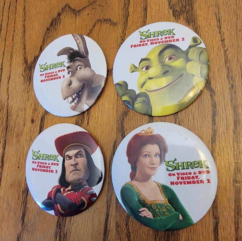 Shrek Button Vintage 2001 Dreamworks SHREK, Animated Fantasy Comedy, Video DVD ...