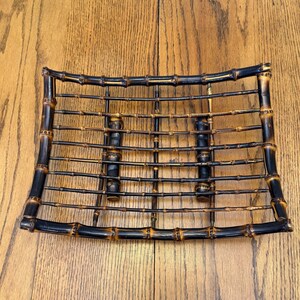 Vintage Burnt Bamboo Curved Open Tray (14x10), Dark Tortoise Shell, Fruit Bowl, Boho or Tropical Decor