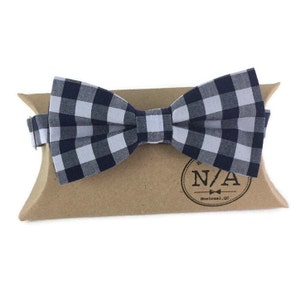 Blue and grey gingham bow tie, checkered bow tie, pre tied, adjustable