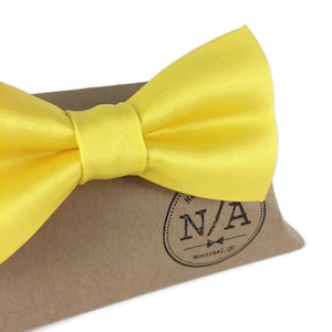 Gravata-borboleta de cetim amarelo brilhante, pré-amarrada, ajustável, gravata-borboleta masculina