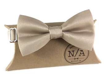 Beige bow tie, champagne bow tie, beige gold bow tie, semi-shiny satin, pre-ties men’s bow tie