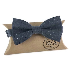 Blue and white dotted bow tie, indigo blue bow tie, denim blue, pre tied, adjustable