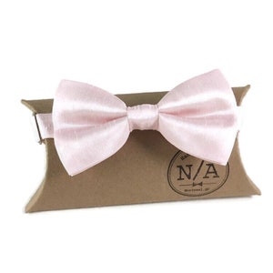 Pale pink bow tie, pastel pink, textured satin bow tie, pretied, adjustable