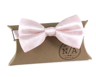 Pale pink bow tie, pastel pink, textured satin bow tie, pretied, adjustable