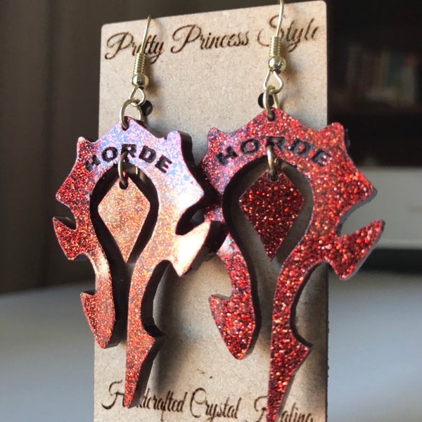 For The Horde Earrings- Red Glitter Dangle Earrings