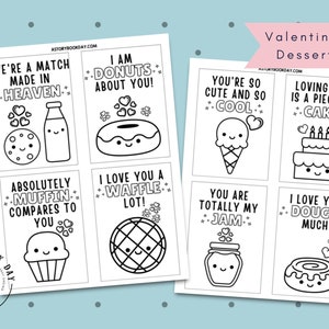 PDF: Valentine&#39;s Day Dessert Puns Cards to Print | Kids Valentine&#39;s Day Cards to Color