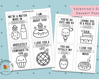 PDF: Valentine's Day Dessert Puns Cards to Print | Kids Valentine's Day Cards to Color