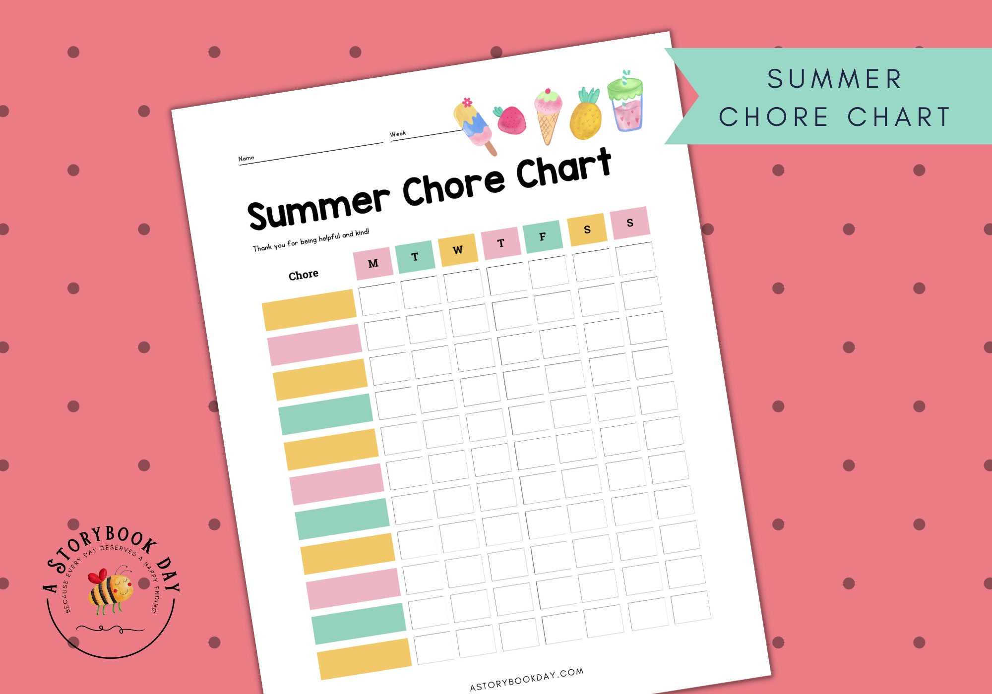 PDF: Summer Chores | Ice Cream | Chore Chart for Kids | Printable ...