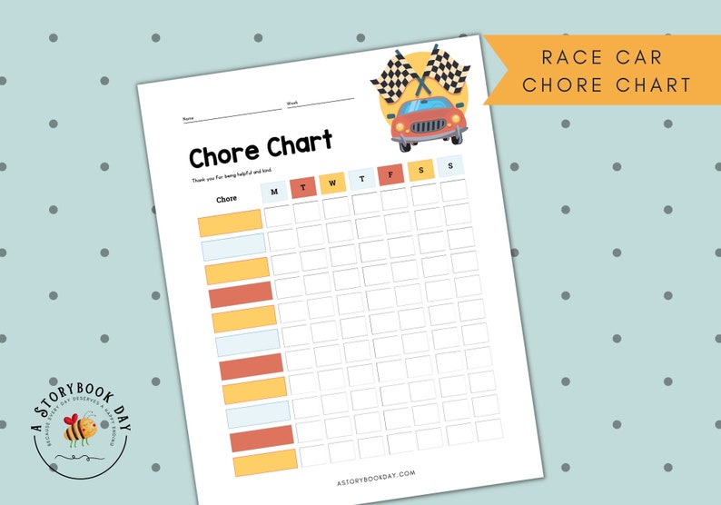 PDF Race Car Chore Chart for Boys Printable Etsy