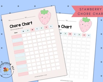 PDF: Strawberry Kawaii | Cute Chore Chart for Girls | Printable | Reward Chart