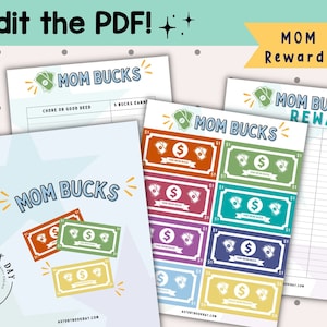 Editable Mom Bucks | Good Behavior Bucks | Reward Bucks for Kids
