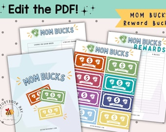 Editable Mom Bucks | Good Behavior Bucks | Reward Bucks for Kids