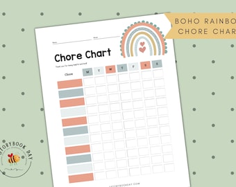 PDF: Boho Rainbows | Chore Chart for Girls | Printable | Reward Chart
