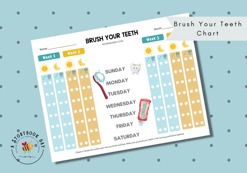 PDF: Brush Your Teeth Chart Tooth Brushing Chart for Kids Chore Charts image 1