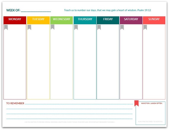 pdf week at a glance one page planner etsy