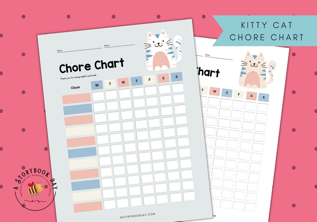Pdf kitty cat chores chore chart for kids printable reward chart