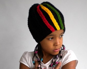 Slouchy hat with side rasta stripes, boho hat, rastafari accessories, surf beanie