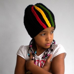 Slouchy hat with side rasta stripes, boho hat, rastafari accessories, surf beanie