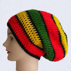 Rasta striped dreadlock hat, red gold green, big slouchy boho beanie, jamaica reggae accessories image 4