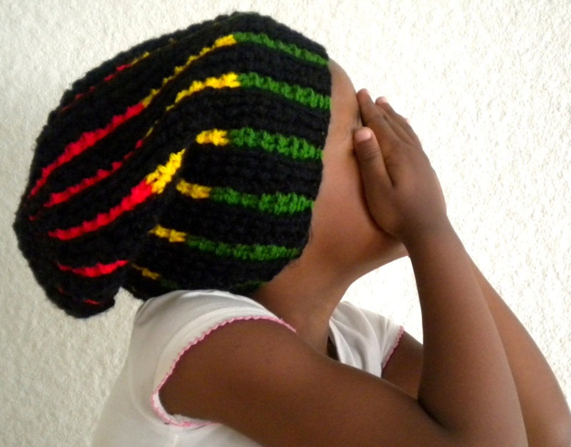 100% Cotton Rasta Dreadlock Wave Beanie Visor XL (Black/Rasta) At