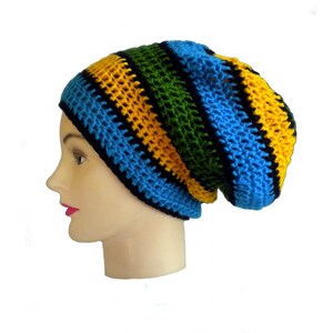 Rasta striped dreadlock hat, red gold green, big slouchy boho beanie, jamaica reggae accessories image 3