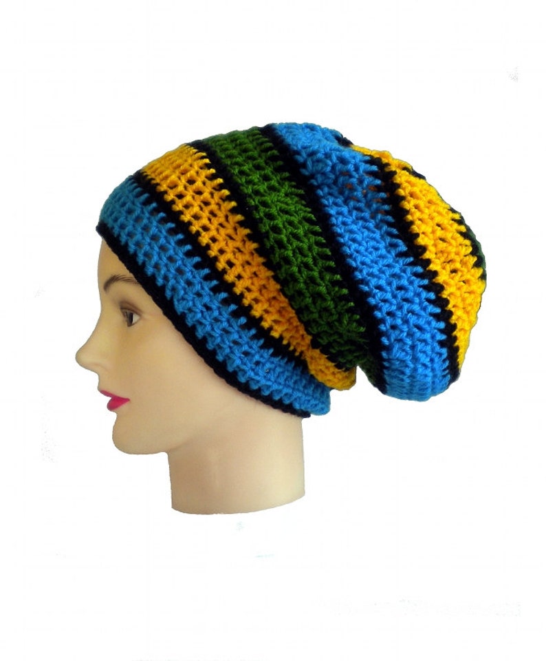 Rasta striped dreadlock hat, red gold green, big slouchy boho beanie, jamaica reggae accessories image 3