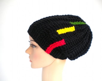 Rasta hat with cut stripes on the side, Jamaica beanie, dreadlock tam, dreadlock hat