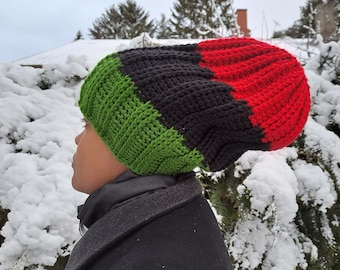 Large rasta beanie with Pan-African movement colors, African hair crown, rastafari dreadlock hat