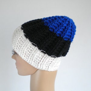 Flag colored hat, ribbed hat with flag colors, skull fit or slouchy crochet beanie, hat for men, Estonia image 4