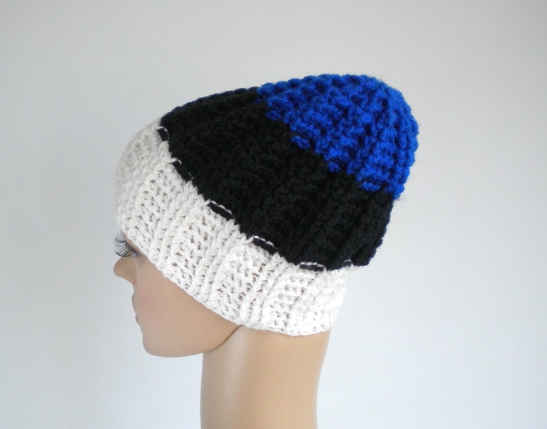 Flag colored hat, ribbed hat with flag colors, skull fit or slouchy crochet beanie, hat for men, Estonia image 4