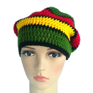 Rasta striped dreadlock hat, red gold green, big slouchy boho beanie, jamaica reggae accessories image 2