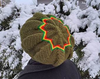 シェブロンビーニー ラスタハット、ドレッドロッククラウン、スラウチレゲエハット、ラスタビーニー