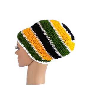 Rasta crown, jamaica hat, dreadlock hat, slouchy rasta beanie with stripes