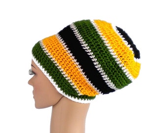 Rasta crown, jamaica hat, dreadlock hat, slouchy rasta beanie with stripes