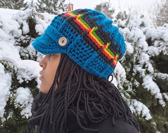 Rasta newsboy hat, dreadlock rasta cap, brimmed hat, rastafari souljah cap