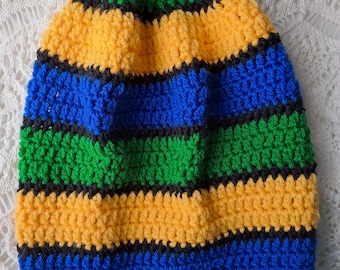 Striped dreadlock beanie, slouchy hat, Brazilian colors rasta hat, cultural ethnic hat