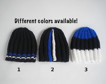 Flag colored hat, ribbed hat with flag colors, skull fit or slouchy crochet beanie, hat for men, Estonia