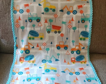 Construction Truck Baby Blanket. Construction theme fleece baby blanket. Boy baby gift. New baby gift. Trucks theme baby shower.