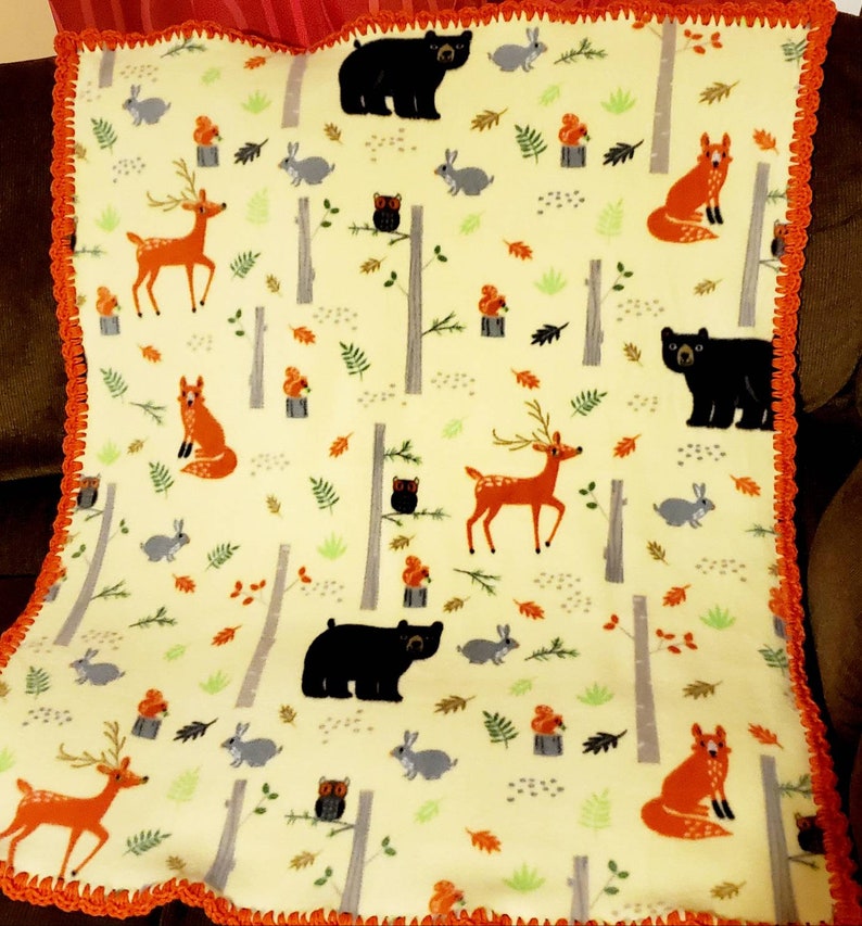Woodland Animals Fleece Baby Blanket. Forest Animals Crochet Etsy