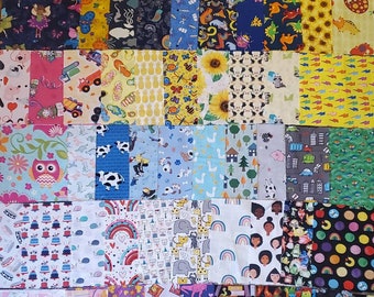 I Spy quilt squares. 60 cotton woven fabric squares for I Spy quilts or small projects. Every square is unique! Great variety for quilting.