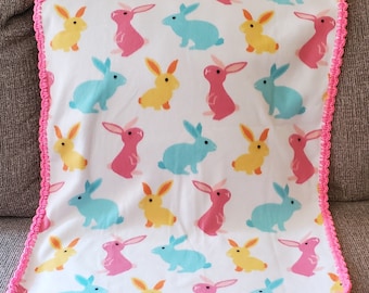 Rabbit fleece baby blanket, Bunny baby blanket, Fleece Baby Blanket. Pink baby bunny blanket.