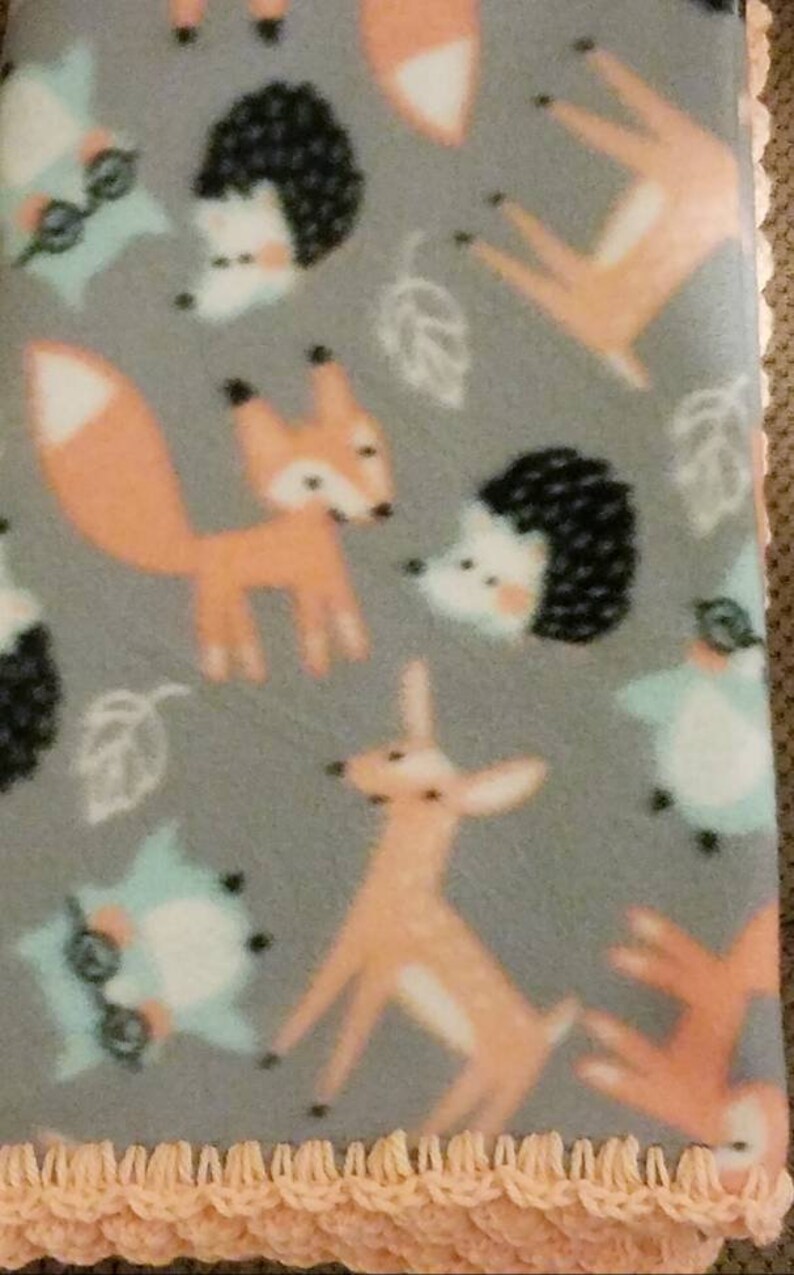 Woodland Animals Fleece Baby Blanket. Forest Animals Crochet Etsy