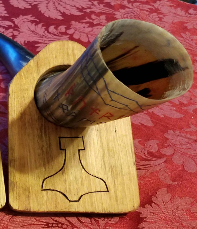 Wood Drinking Horn Holder. Table Top Viking Horn Holder. Thors Etsy
