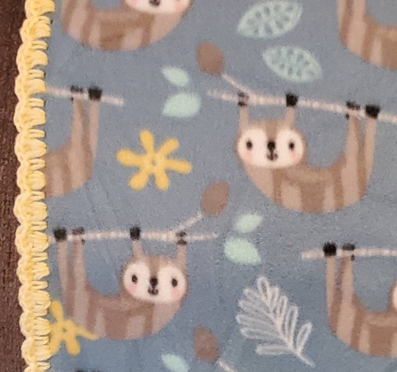 Baby Sloth Fleece blanket, Sloth baby nursery decor, Fleece Baby Blanket. Gender neutral baby blanket. Boy / Girl baby gift. image 2